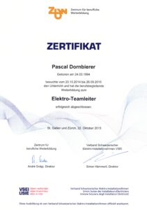 Zertifikat Elektro-Teamleiter VSEI